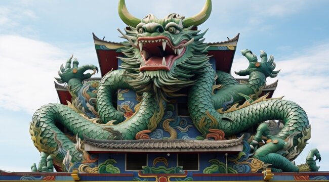 chinese dragon statue on the roof