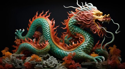 Fototapeta na wymiar chinese dragon statue on black