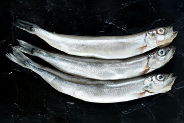 Three Frozen Shisamo Japanese Fish - obrazy, fototapety, plakaty