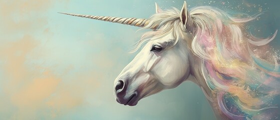 Hand drawn unicorn on pastel color background. AI generated - obrazy, fototapety, plakaty