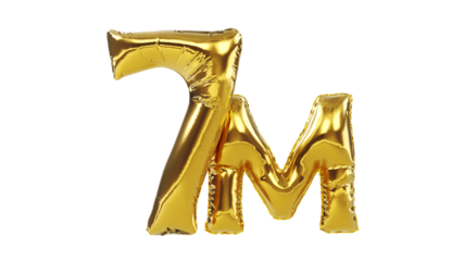 3D render of golden number seven million isolated on white background, seven Million Views, seven million followers concept