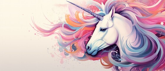 Obraz na płótnie Canvas Hand drawn unicorn on pastel color background. AI generated