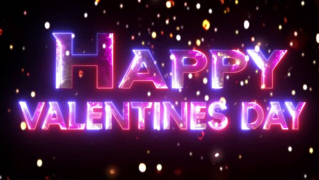 Glowing neon text icon Happy Valentines Day with golden glowing particle animated video