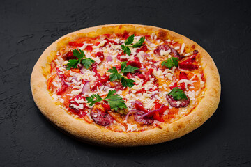 Italian pizza on black stone