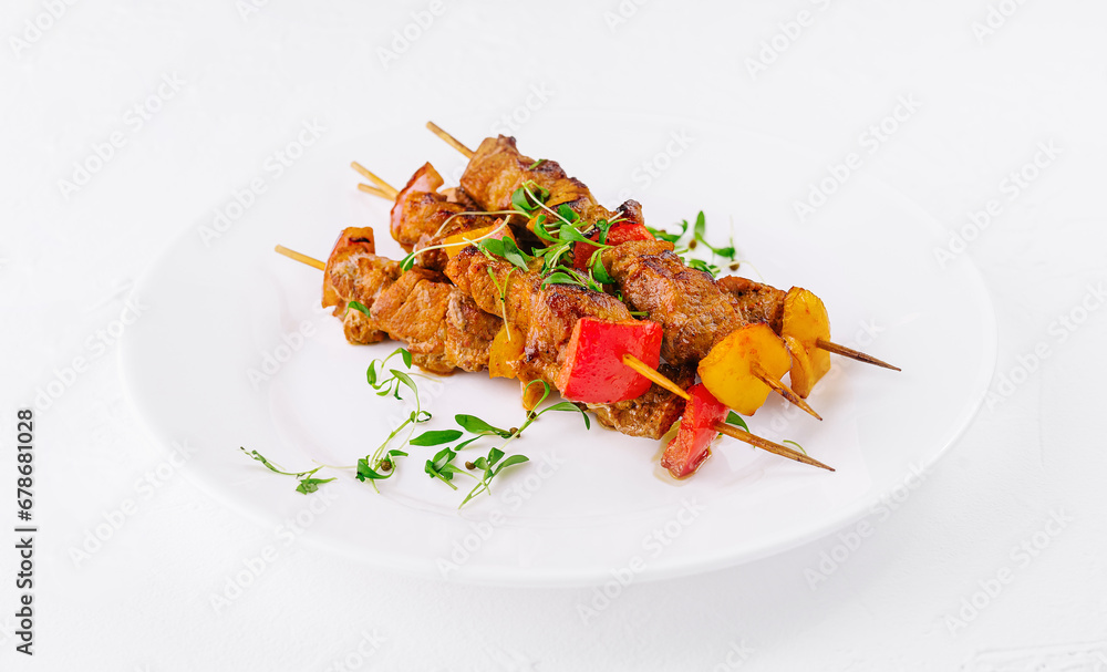 Wall mural chicken skewers with slices of sweet peppers