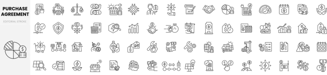 Fotobehang Set of linear power purchase agreement icons. Thin outline icons pack. Vector illustration © Joy Artisan