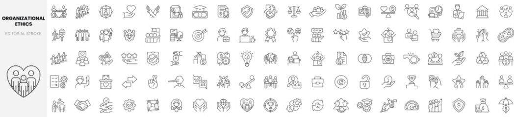 Set of linear organizational ethics icons. Thin outline icons pack. Vector illustration