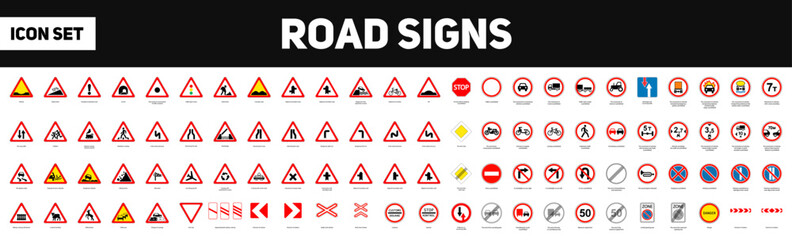 Big set of road signs on white background