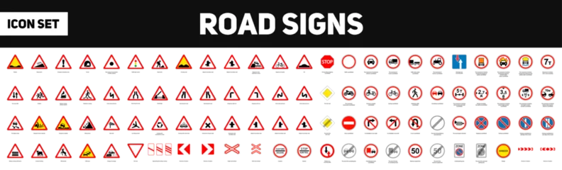 Foto op Plexiglas Big set of road signs on white background © Bon_man