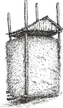 recommend clip art: Stack of hay in hand drawn sketch style isolated on white background. Vintage vector illustration.