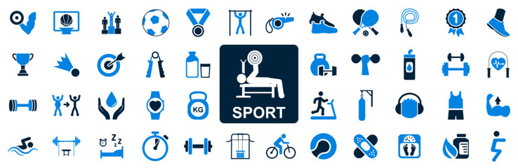 Sport icon set, sport workout training signs, gym symbol – stock vector - obrazy, fototapety, plakaty
