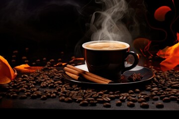 Espresso on smoky background