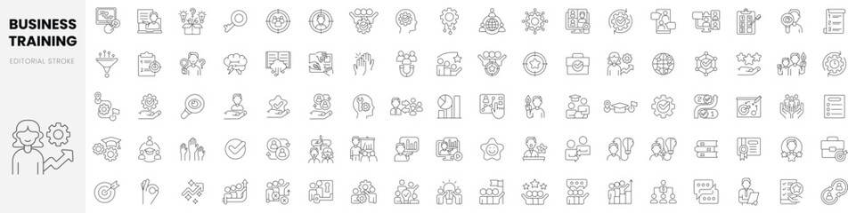 Set of linear business training programs icons. Thin outline icons pack. Vector illustration - obrazy, fototapety, plakaty