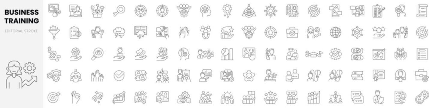 Set Of Linear Business Training Programs Icons. Thin Outline Icons Pack. Vector Illustration