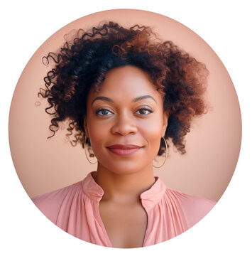 Portrait of an adult African woman with short hair. Portrait of a modern African American woman in a circle for userpic and profile picture.
