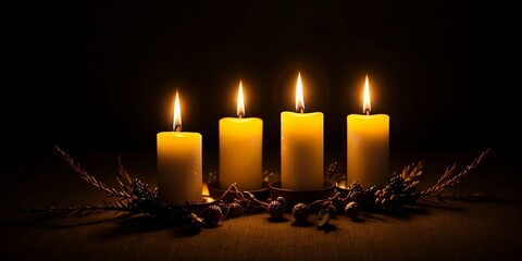 Group of candles in the dark, beautiful candle background.