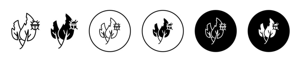 Plant pests icon set. Crop damaging insect vector symbol. Bad harmful bug disease sign in black filled and outlined style.