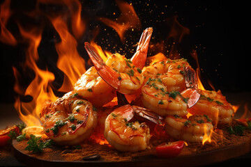 Obraz na płótnie Canvas Shrimp on fire background