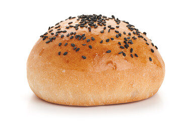 Burger bun with black sesame seeds isolated