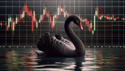 Black Swan swimming among stock market charts