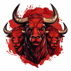 logo three big angry red anime bulls stand on four hooves created with Generative Ai - obrazy, fototapety, plakaty