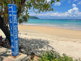 Tsunami hazard zone signs near the beach. 