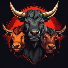 logo three big angry red anime bulls stand on four hooves created with Generative Ai