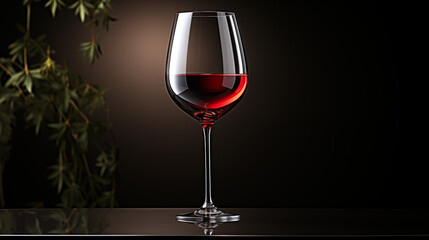 Glass of red wine on a dark brown background