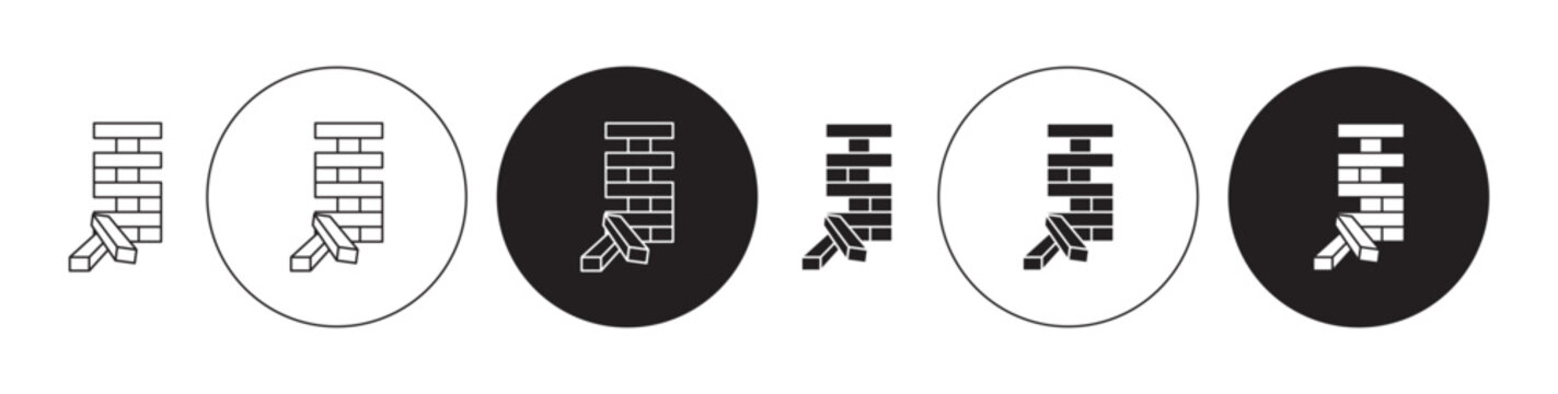 Wooden block line icon set. Game building blocks symbol in black color.