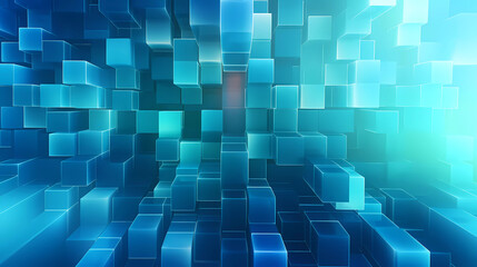 A blue background with squares of different sizes and colors
