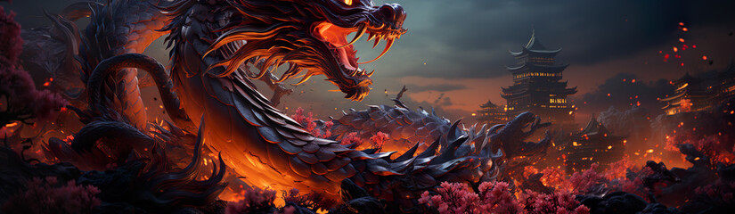 Sacred Dragon In The Chinese Landscape. Illustration On The Theme Of Religion And Culture, Fairy Tales And Legends. Generative AI