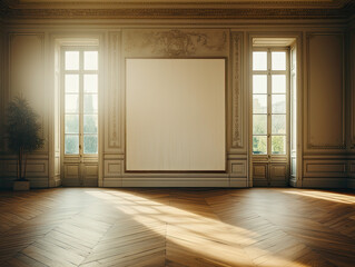 Obraz premium Vertical Empty Frame Mock-Up Template, Vertical Blank FrameTemplate In A Bright Interior, Aesthetic Blank Frame Mockup. Generative AI
