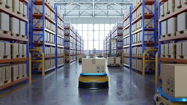 An army of robots efficiently sorting hundreds of parcels per hour(Automated guided vehicle) AGV