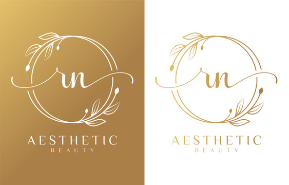 Letter RN Beauty Logo with Flourish Ornament
