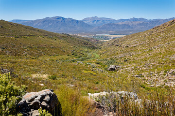 Fototapeta na wymiar A beautiful view from Piekenierskloof pass over the valley, in Western Cape, South Africa.