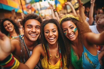 Joyful Trio Embracing Rio de Janeiro's Carnival Spirit