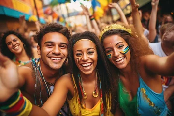 Selbstklebende Fototapete Brasilien Joyful Trio Embracing Rio de Janeiro's Carnival Spirit