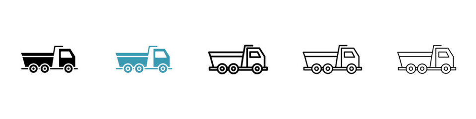 Tipper vector icon set. Garbage dumper truck symbol suitable for apps and websites.