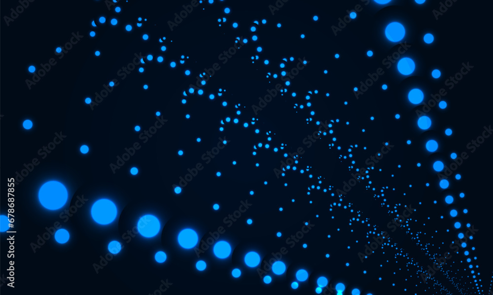 Poster Abstract vector digital particle wave in dark blue background. Hi tech particles wire network concept. Futuristic technology science background. Vector illustration