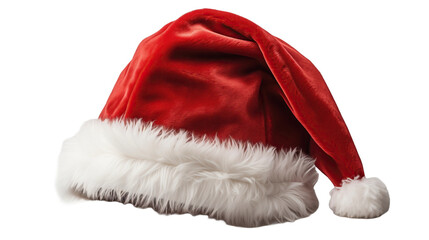 A Festive white and red Santa Hat isolated on a transparent Background