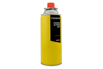 Portable gas cylinder isolated on white background. Camping gas stove isolated. Butane propane gas...