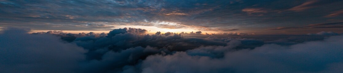 Panoramic view of clouds and morning sky or Doi Dam Viewpoint on the mountain full of fog in sea of clouds at dawn, Wiang Haeng, Chiang Mai Thailand Asian, Sky above clouds, travel destination