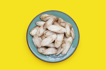 Burdock Root (Gobo) on yellow background.