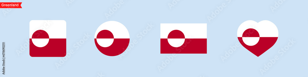 Poster national flag of greenland. greenland flag icons in the shape of a square, circle, heart. isolated f