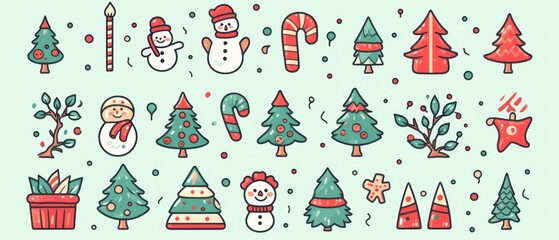 Fototapeta na wymiar Christmas cute seamless pattern cartoon on pastel color. AI generated image