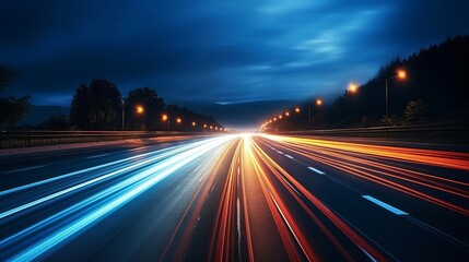 Fototapeta na wymiar A Trail of Lights: The Mesmerizing Movement of a Nighttime Highway