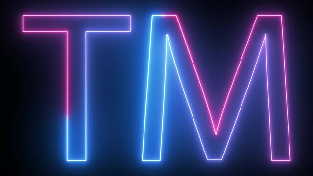 Hyperrealistic animated Neon Trademark symbol  in trendy stylish colors. Futuristic technology - 4k