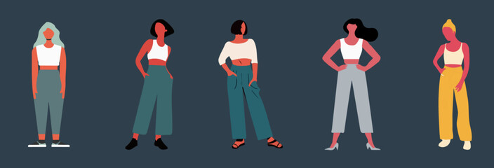 Minimalistic Solid Color Illustrations of Stylish Young Women: Faceless