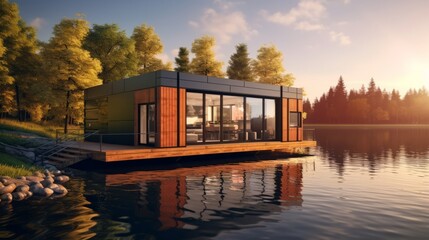 A Serene Retreat: The Floating House on the Tranquil Lake Amidst Lush Greenery