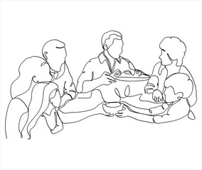 Continuous one line drawing of happy family. Vector illustration.